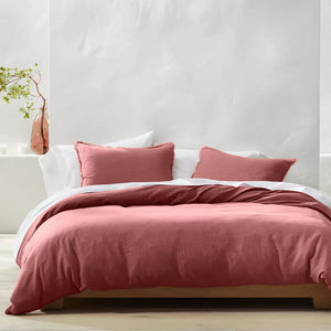 3 pc full/Queen Heavyweight Linen Blend Duvet Cover Set Rose- Casaluna