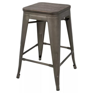 24.25" Oregon Industrial Stackable Counter Height Stools with Frame (Set of 2) Antique Wood - Lumisource