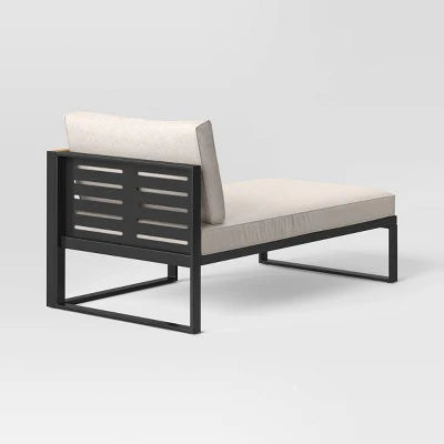 Threshold™ Henning Half Size Outdoor Patio Chaise Lounge, Daybed with Arm Cream: Powder-Coated Steel Frame, All-Weather Design