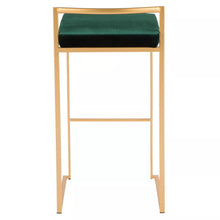 Load image into Gallery viewer, 31&quot; Fuji Contemporary Glam Stackable Barstools (Set of 2) Gold/Green Velvet - Lumisource