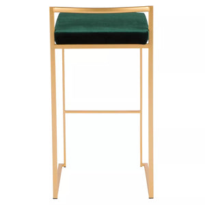 31" Fuji Contemporary Glam Stackable Barstools (Set of 2) Gold/Green Velvet - Lumisource