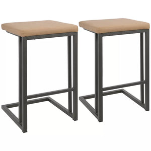 25.75" Roman Industrial Counter Height Stools (Set of 2) Gray/Camel - LumiSource