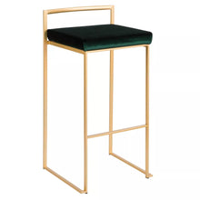 Load image into Gallery viewer, 31&quot; Fuji Contemporary Glam Stackable Barstools (Set of 2) Gold/Green Velvet - Lumisource