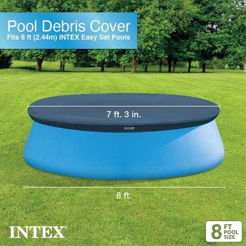 INTEX Pool Cover: For Round Easy Set Pools – Includes Rope Tie – Drain Holes – Overhang – Snug Fit