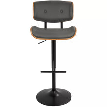 Load image into Gallery viewer, 25-34&quot; Lombardi  (Set of 2) Mid-Century ModernAdjustable Barstool in Walnut &amp; Grey PU