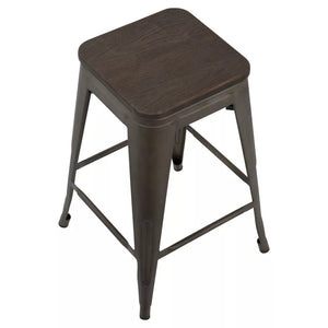 24.25" Oregon Industrial Stackable Counter Height Stools with Frame (Set of 2) Antique Wood - Lumisource