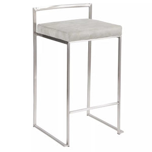 26" Fuji Stackable Counter Height Stools (Set of 2) Stainless Steel with Cushion - Lumisource
