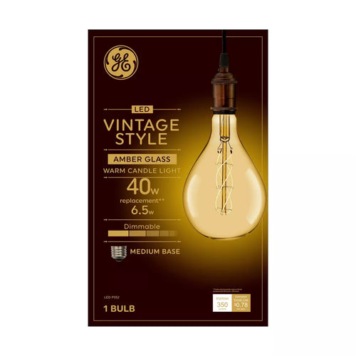 GE 6.5W 40W Equivalent LED Light Bulb Amber Glass Warm Candle Light