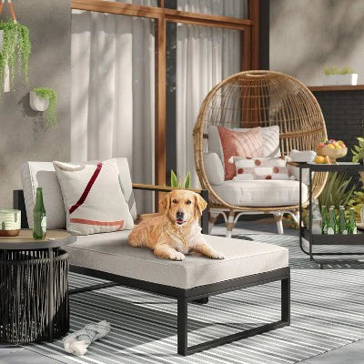 Threshold™ Henning Half Size Outdoor Patio Chaise Lounge, Daybed with Arm Cream: Powder-Coated Steel Frame, All-Weather Design