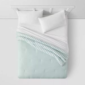 Queen/Full Microfiber Reversible Stripe Comforter Mint Green - Room Essentials™