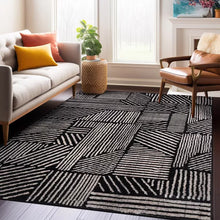Load image into Gallery viewer, 7&#39;10&quot; x 10&#39; World Rug Gallery Contemporary Boho Stripes Area Rug: Geometric Pattern, Low Loop Pile, Stain &amp; Fade Resistant
