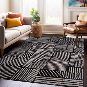 7'10" x 10' World Rug Gallery Contemporary Boho Stripes Area Rug: Geometric Pattern, Low Loop Pile, Stain & Fade Resistant
