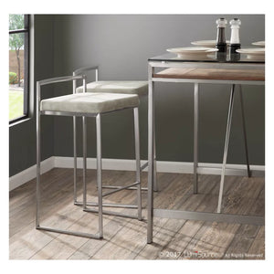 26" Fuji Stackable Counter Height Stools (Set of 2) Stainless Steel with Cushion - Lumisource