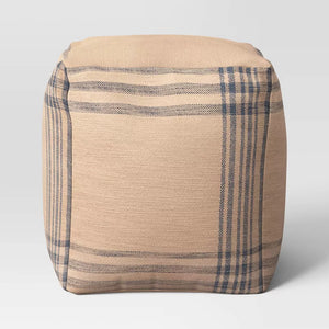 Plaid Indoor/Outdoor Pouf Navy/Tan - Threshold™ designed with Studio McGee