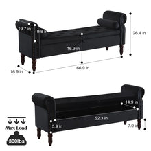 Load image into Gallery viewer, 67&quot; Gelson Velvet Upholstered with Arms for End of Bed, Black