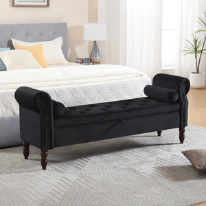 67" Gelson Velvet Upholstered with Arms for End of Bed, Black