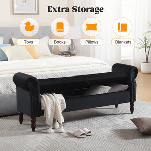 67" Gelson Velvet Upholstered with Arms for End of Bed, Black