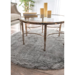 Ghena Faux Sheepskin Grey Area Rug 5' round
