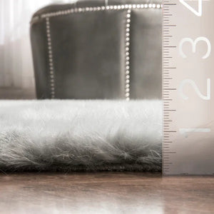 Ghena Faux Sheepskin Grey Area Rug 5' round