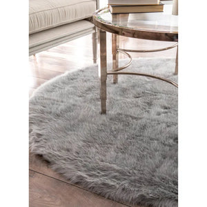 Ghena Faux Sheepskin Grey Area Rug 5' round