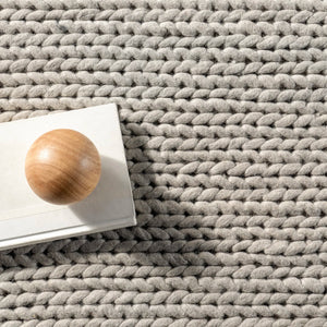 6' x 9' Handmade Braided Wool Light Grey Rug