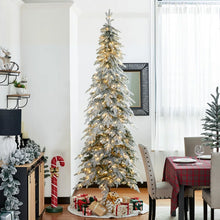 Load image into Gallery viewer, 9&#39; Hersi Slender Flocked/Frosted Spruce Christmas Tree with LED Lights