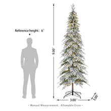 Load image into Gallery viewer, 9&#39; Hersi Slender Flocked/Frosted Spruce Christmas Tree with LED Lights