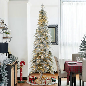 9' Hersi Slender Flocked/Frosted Spruce Christmas Tree with LED Lights