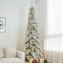 Load image into Gallery viewer, 9&#39; Hersi Slender Flocked/Frosted Spruce Christmas Tree with LED Lights