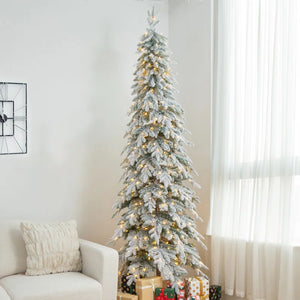 9' Hersi Slender Flocked/Frosted Spruce Christmas Tree with LED Lights