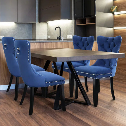 Housum Tufted Velvet Wing Back Restaurant Parsons Chair Dining Chair (Set of 4), Blue