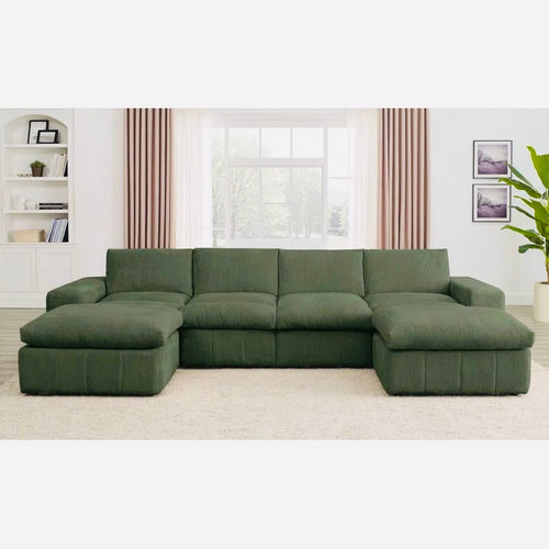 6 - Piece Tondreau Corduroy Sectional, Green Corduroy