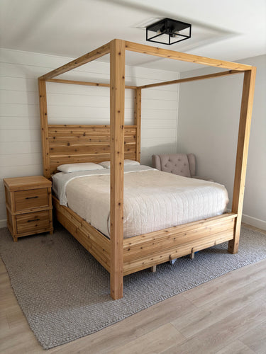 Custom Built QUEEN Cedar Canopy Panel Bed with Matching Nightstand