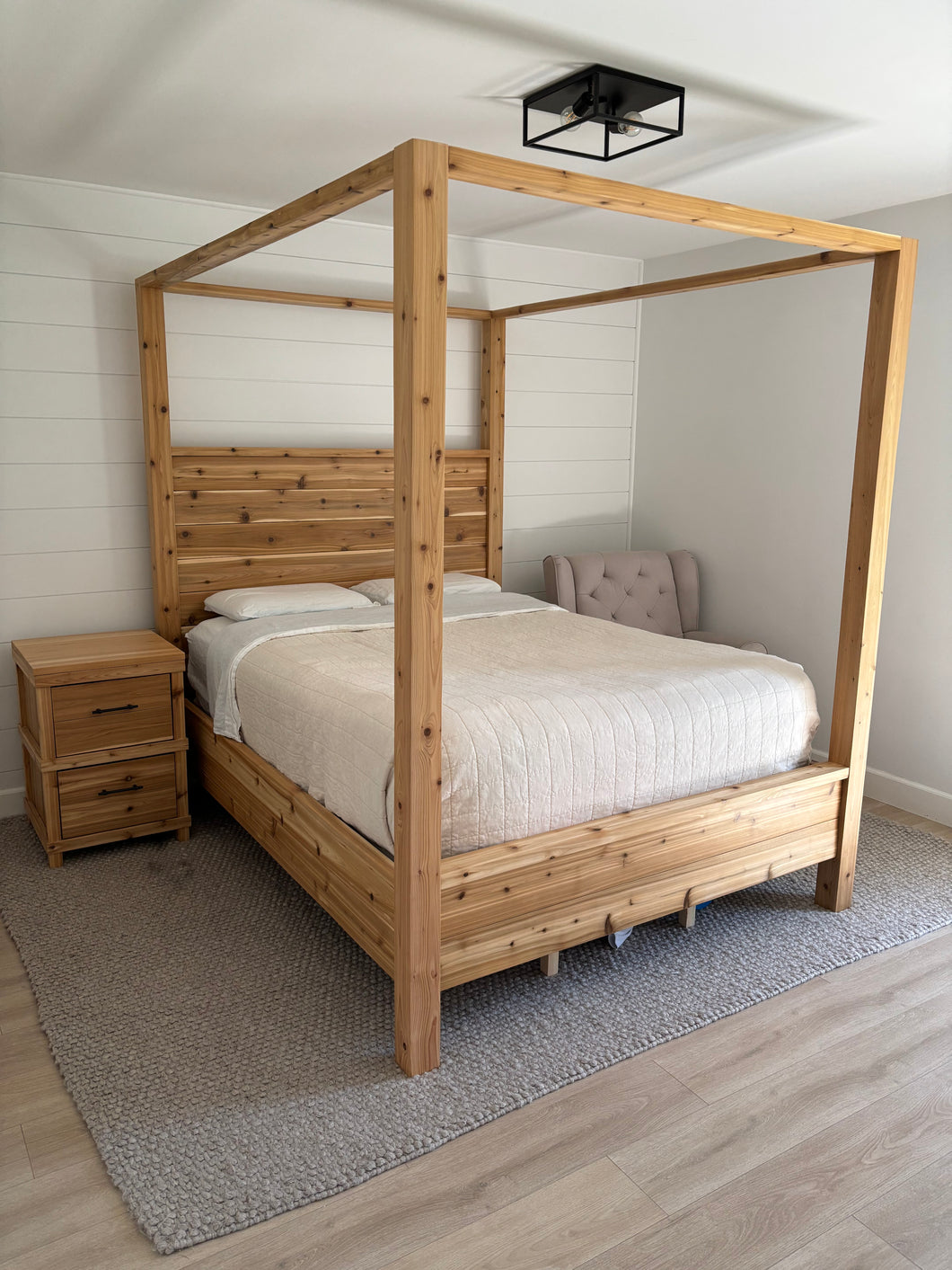 Custom Built QUEEN Cedar Canopy Panel Bed with Matching Nightstand