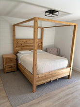 Load image into Gallery viewer, Custom Built QUEEN Cedar Canopy Panel Bed with Matching Nightstand