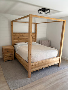 Custom Built QUEEN Cedar Canopy Panel Bed with Matching Nightstand