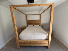 Load image into Gallery viewer, Custom Built QUEEN Cedar Canopy Panel Bed with Matching Nightstand