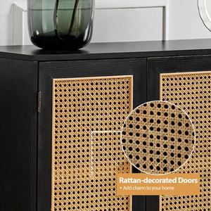 43" Solid Wood Rattan Sideboard