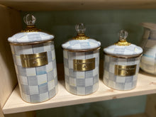Load image into Gallery viewer, MacKenzie-Childs Hand Decorated Enamel Canisters (set of 3), STERLING CHECK