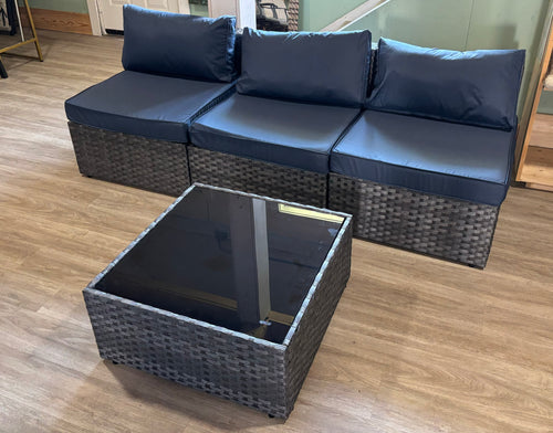 4 PC Outdoor Patio Furniture Set, GREY/NAVY