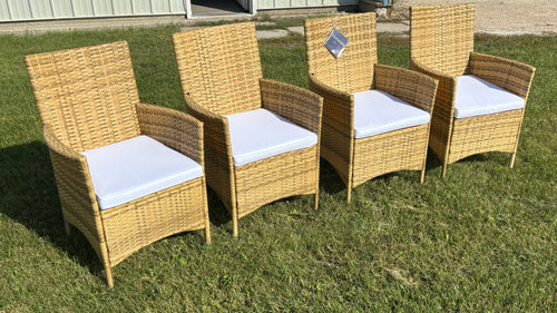 4 PC SET Hailee Wicker Patio Dining Chairs, Cushions Included