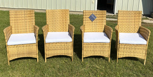 4 PC SET Hailee Wicker Patio Dining Chairs, Cushions Included