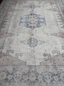 9' x 12' Labarbera Vintage Machine Washable Beige Non-Slip Backing Area Rug