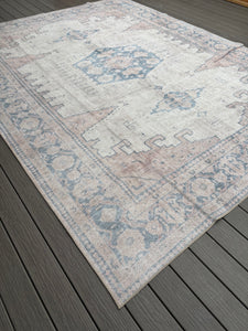 9' x 12' Labarbera Vintage Machine Washable Beige Non-Slip Backing Area Rug