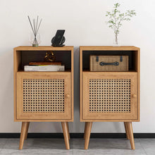 Load image into Gallery viewer, 2 PC Tolead Rattan Nightstand with Charging Station, Boho Side Table with Handmade Rattan Decorated Door, Bedroom, Living Room, Natural