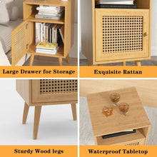 Load image into Gallery viewer, 2 PC Tolead Rattan Nightstand with Charging Station, Boho Side Table with Handmade Rattan Decorated Door, Bedroom, Living Room, Natural