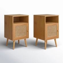 Load image into Gallery viewer, 2 PC Tolead Rattan Nightstand with Charging Station, Boho Side Table with Handmade Rattan Decorated Door, Bedroom, Living Room, Natural