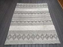 Load image into Gallery viewer, 8&#39; x 10&#39; Jacques Hand Woven Wool/Cotton Striped Rug in Grey/Ivory
