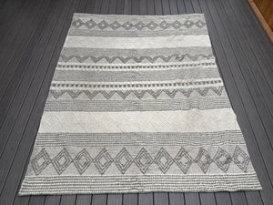 8' x 10' Jacques Hand Woven Wool/Cotton Striped Rug in Grey/Ivory