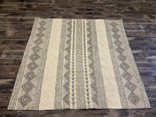 Load image into Gallery viewer, 6' X 6' Square Jacques Hand Woven Wool/Cotton Striped Rug in Grey/Ivory